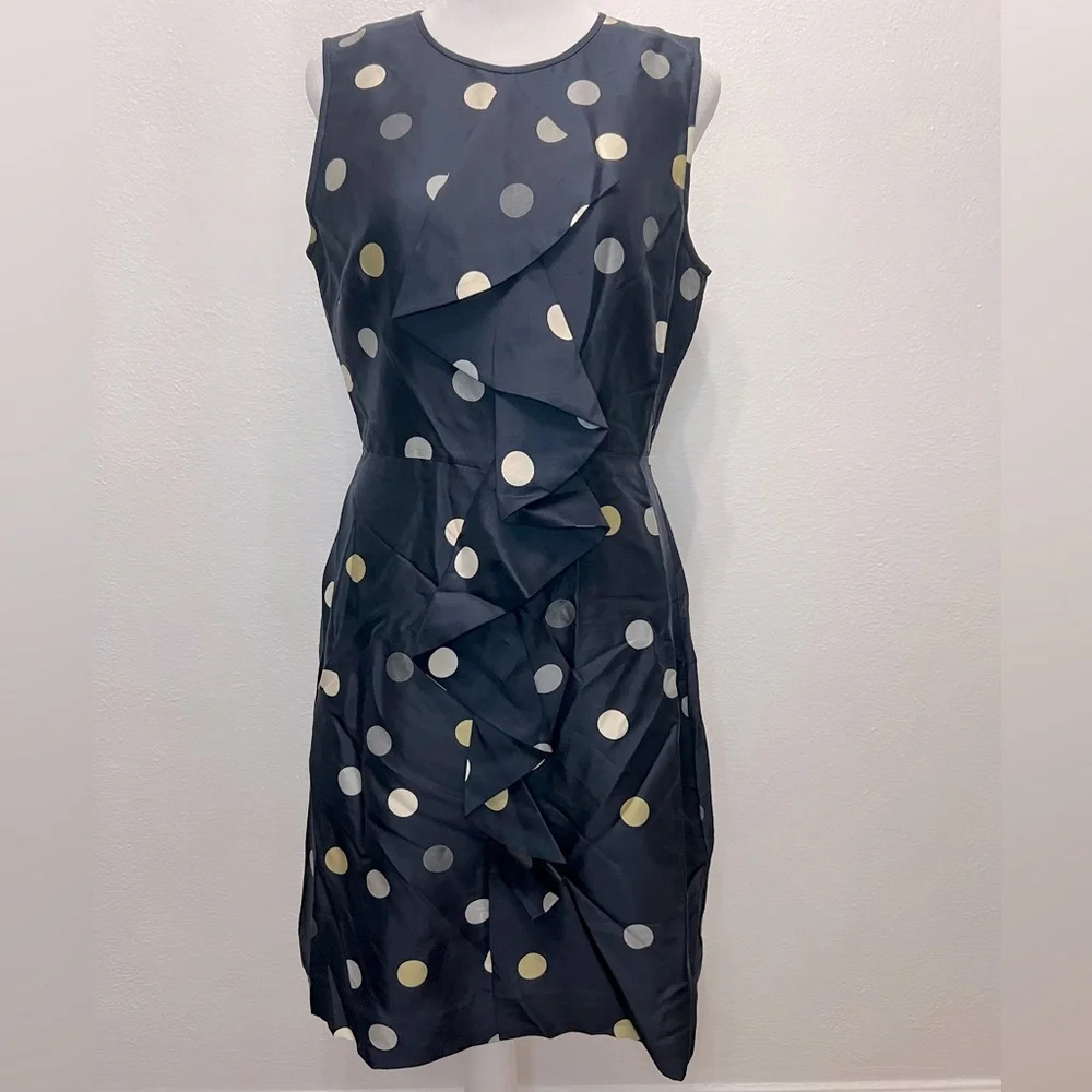 Kate Spade Bailey Women's Silk Sleeveless Dress Navy Blue Polka Dot Size 6‎